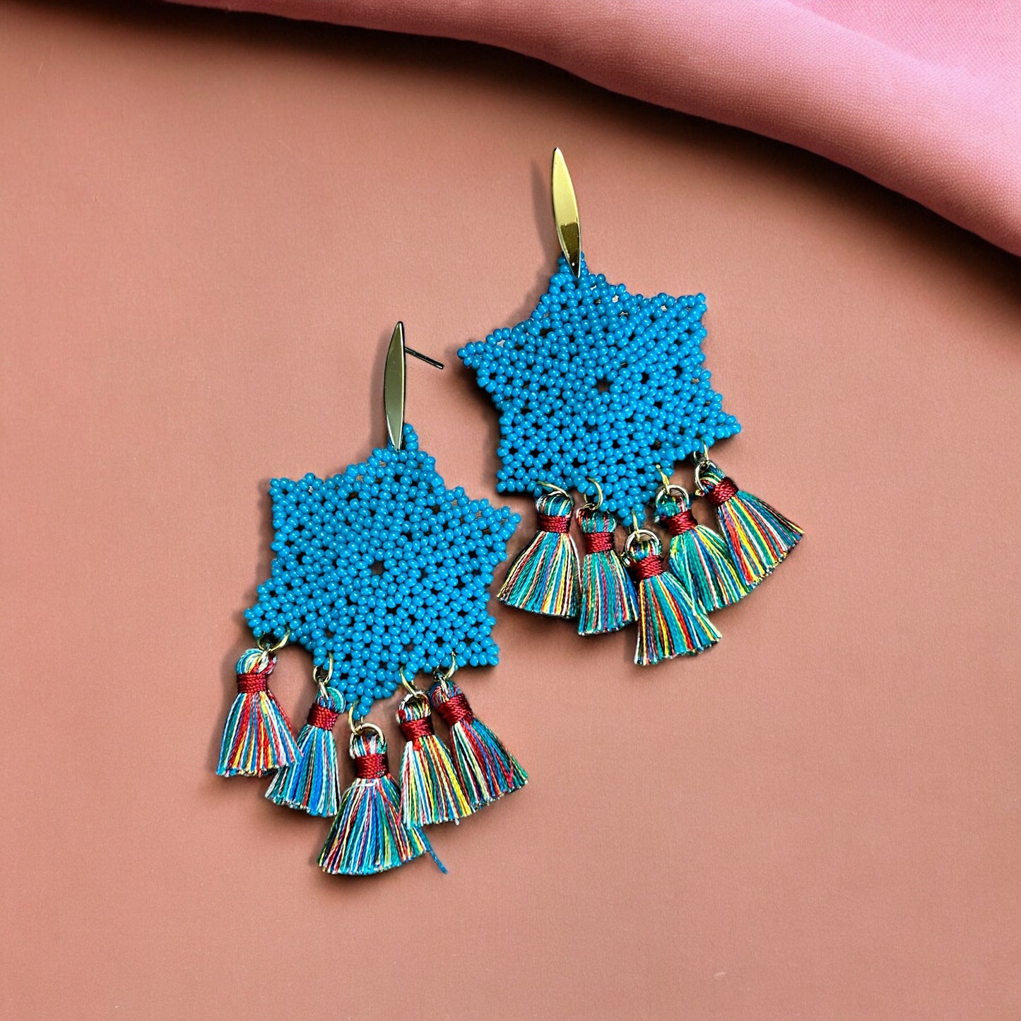 Azure Flower Beaded Earrings