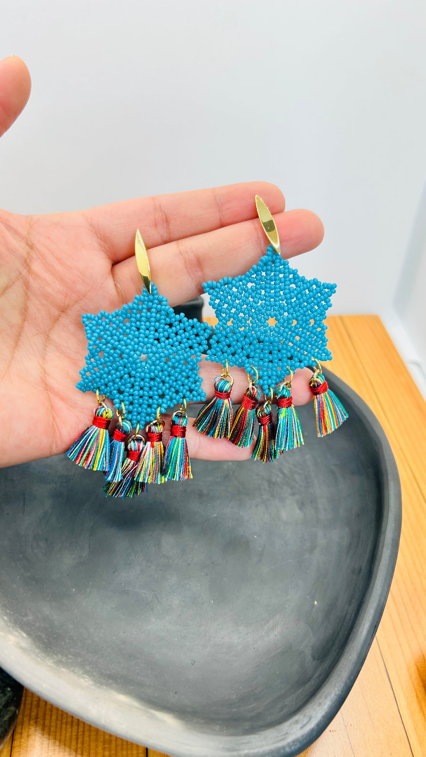 Azure Flower Beaded Earrings